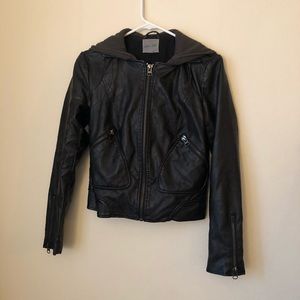 Silence + noise leather hoodie jacket